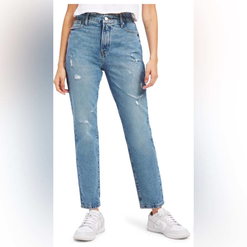 Good American Distressed Straight Leg Jeans